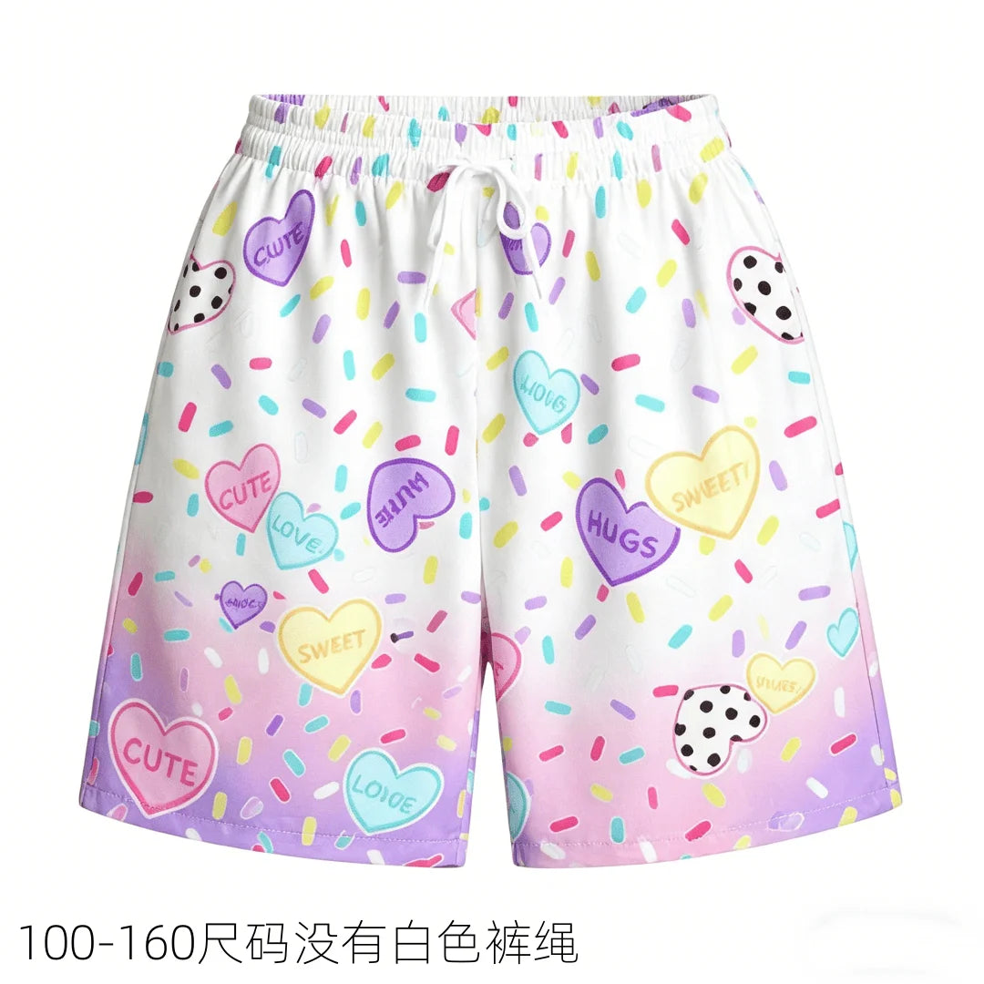 2026 Summer Rainbow Candy Series Casual Shorts Adult Large Breathable Quick Drying Beach Shorts Children Kawaii Party Dress