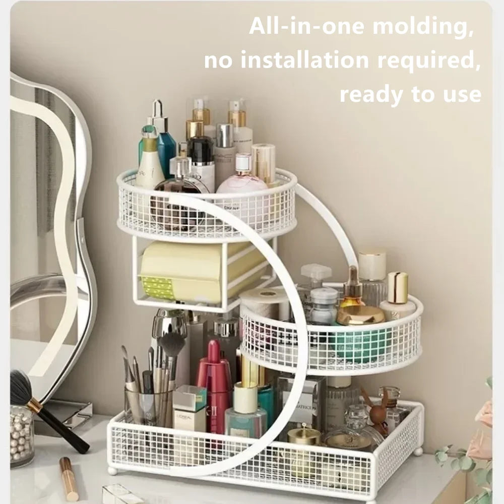 1PC Makeup Storage Rack Cosmetic Organizer Metal Organizing Box Multi-layer Skincare Lightweight No-Installation Home Storage