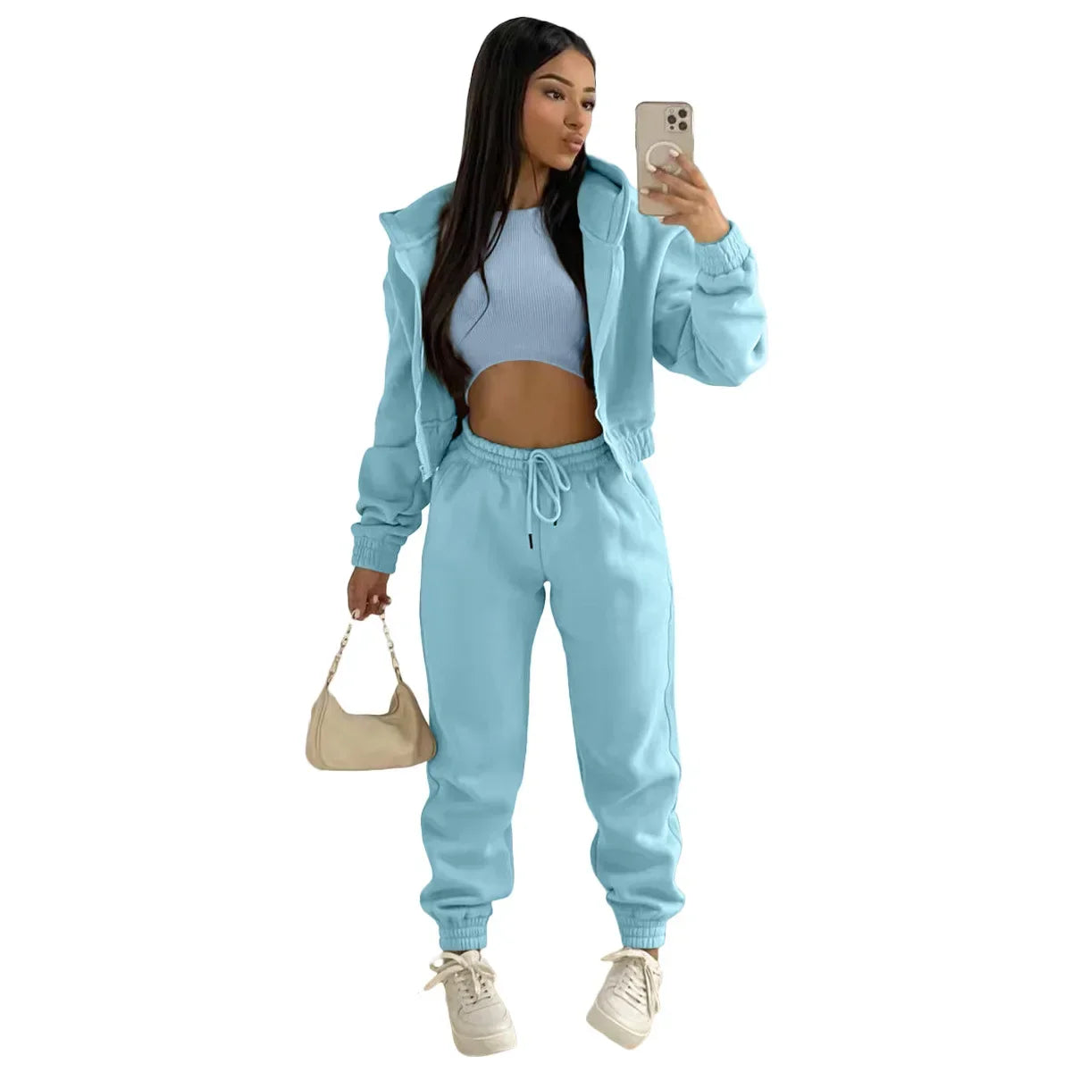 Waterarea Basic Active Women's Tracksuit Hooded Track Jacket +vest and Jogger Pants Suit Matching Three 3 Piece Set SportOutfits