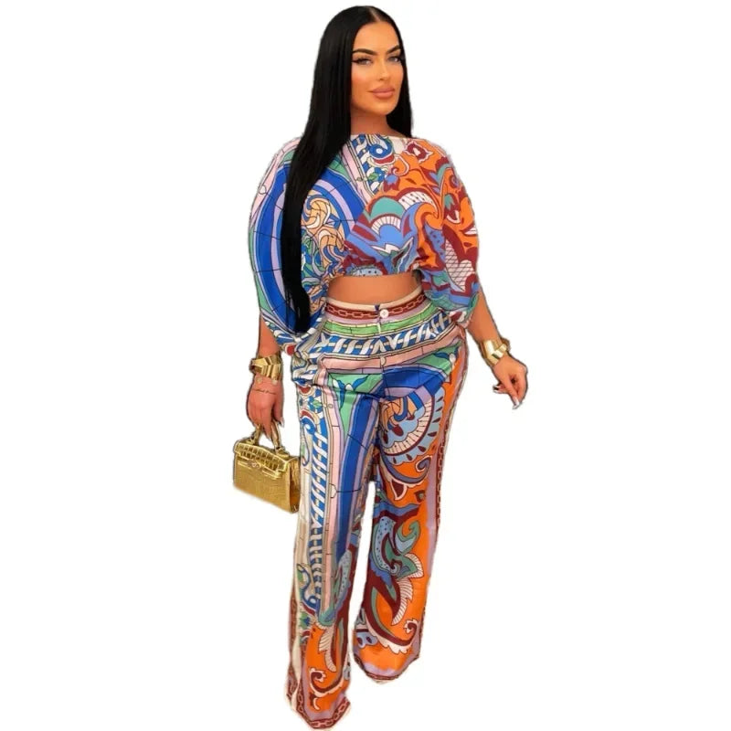 The Best-selling Printed Trouser Suit with A Line Neck and Crop Sleeves