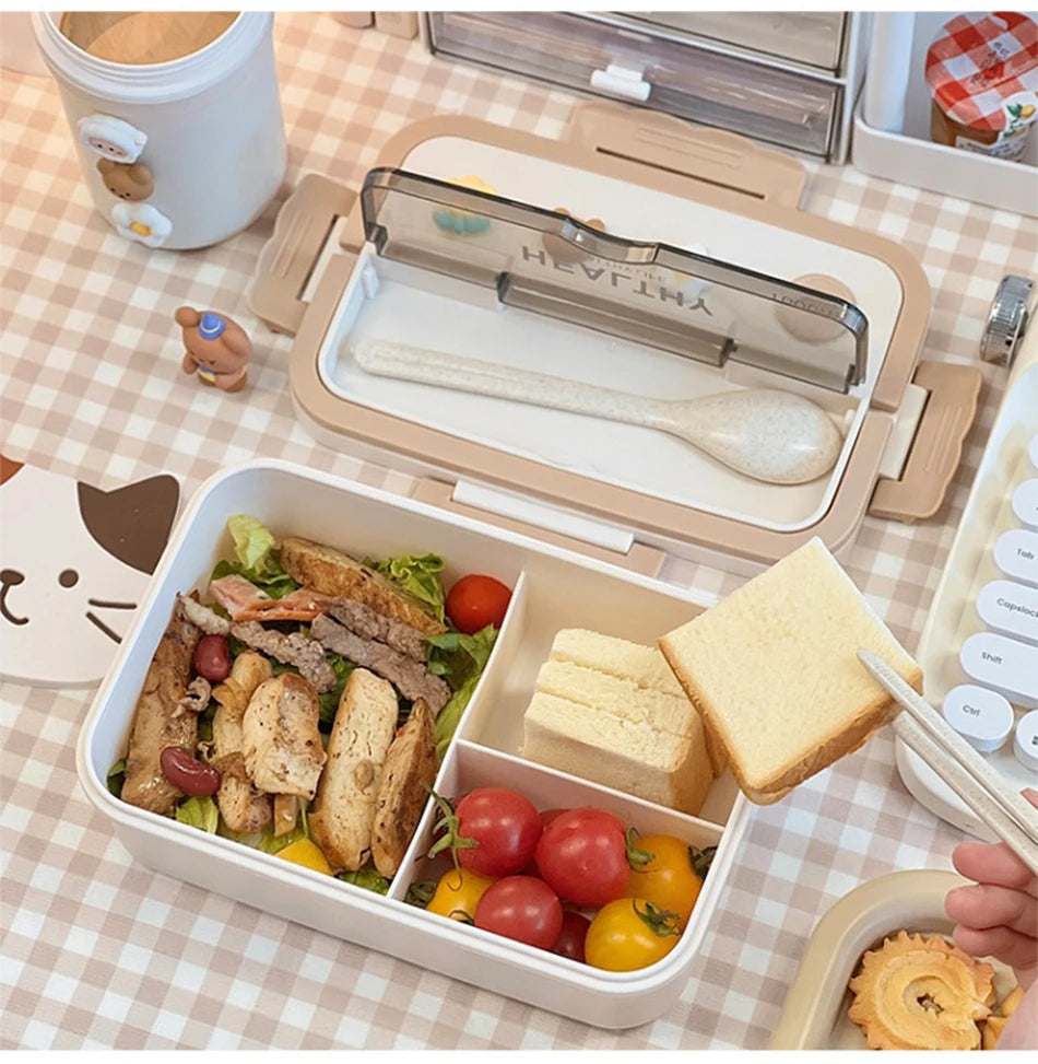 New Kawaii Lunch Box For Girls Portable School Kids Plastic Picnic Bento Box With Compartment Microwave Food Storage Containers