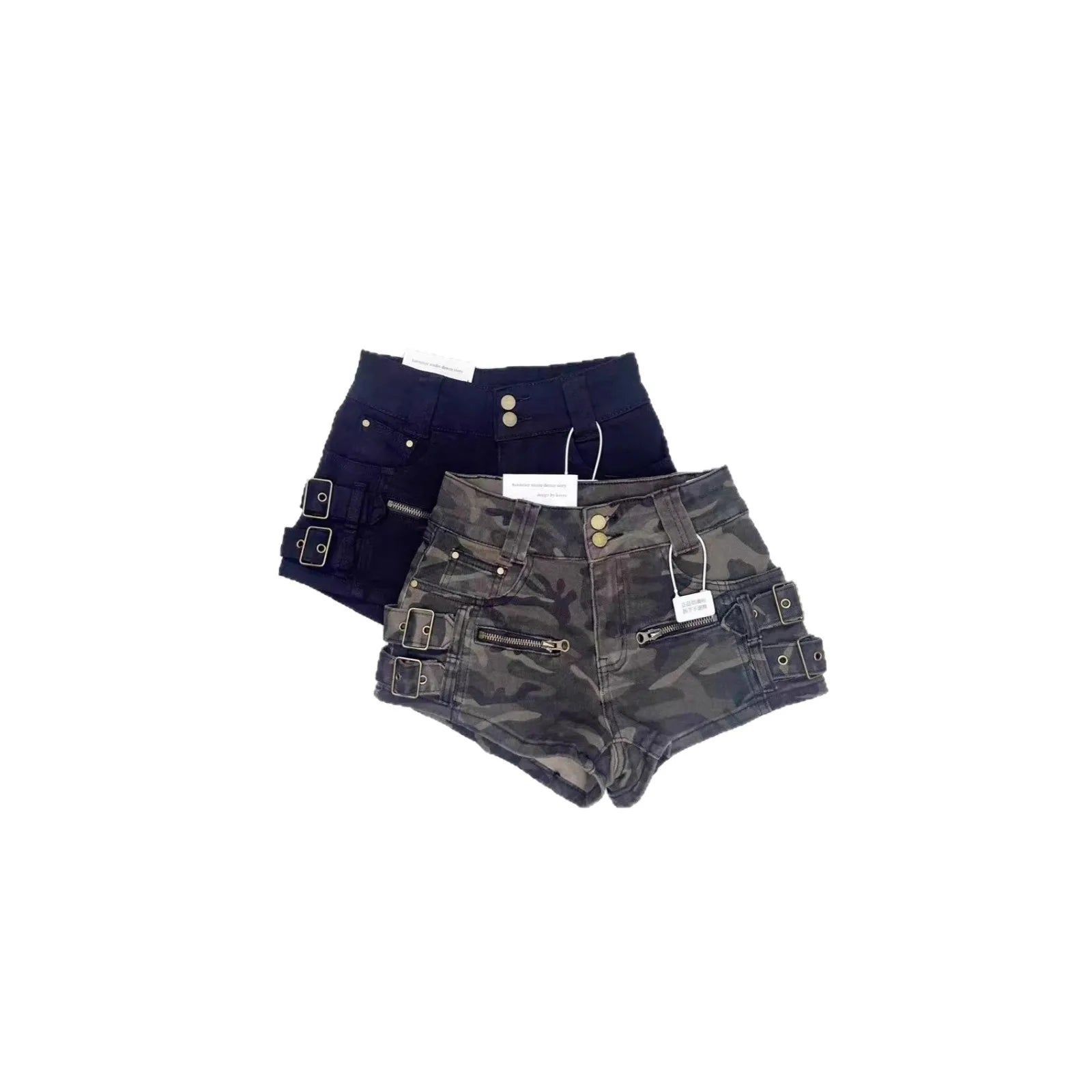 American High Street Camo Cargo Denim Shorts Women High Waist Hip Lifting Fashion Casual Hot Pants