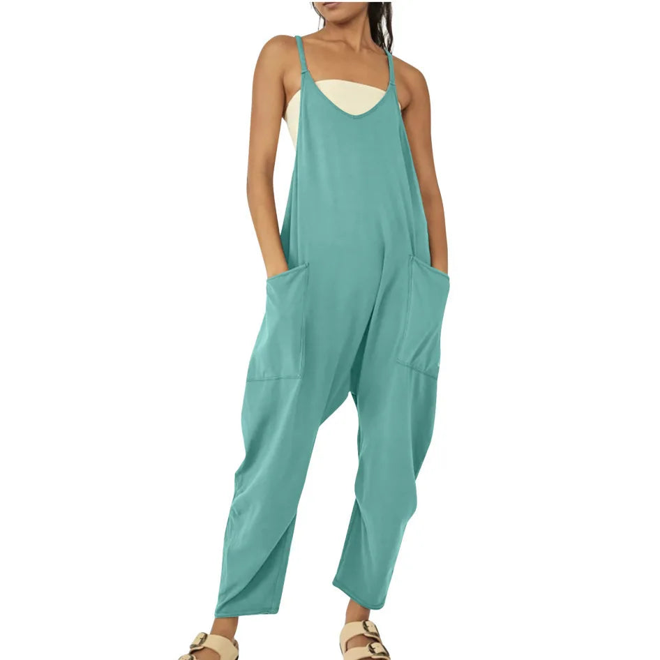 Women Casual Spaghetti Strap Sleeveless Jumpsuit Vintage Harajuku Wide Leg Loose Pants Summer Solid Oversize Overalls Rompers