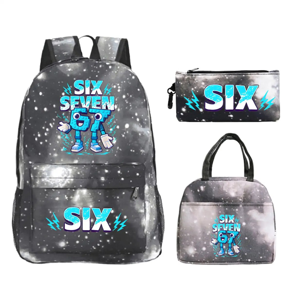 Fun Six Seven Print 3Pcs/Set Backpack Teen Boy Girl Back To School Schoolbag 67 Italian Brainrot Lunch Bag Rucksack Pencil Case