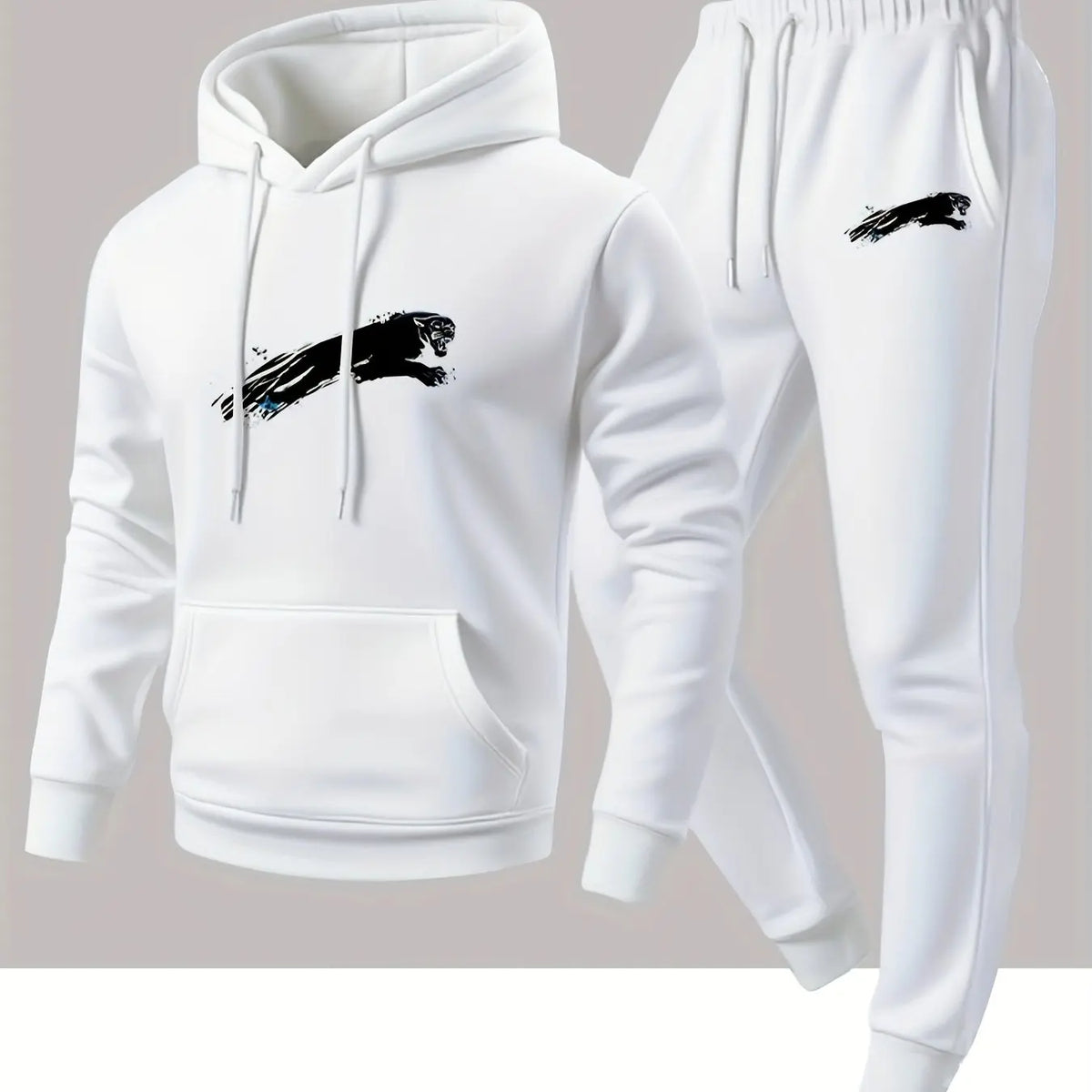 Men's street‑style black panther print hooded sweatshirt and jogging pants set - a comfortable and casual sports outfit