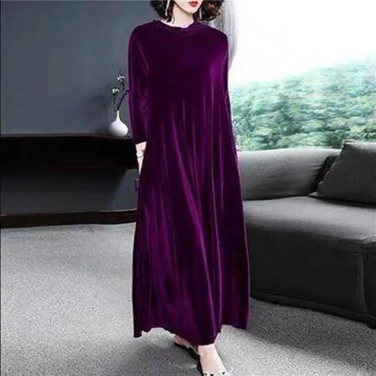 2026 Winter women turtleneck long maxi velvet dress,  Elegant long sleeves party dress Autunm velour dress plus size vestido