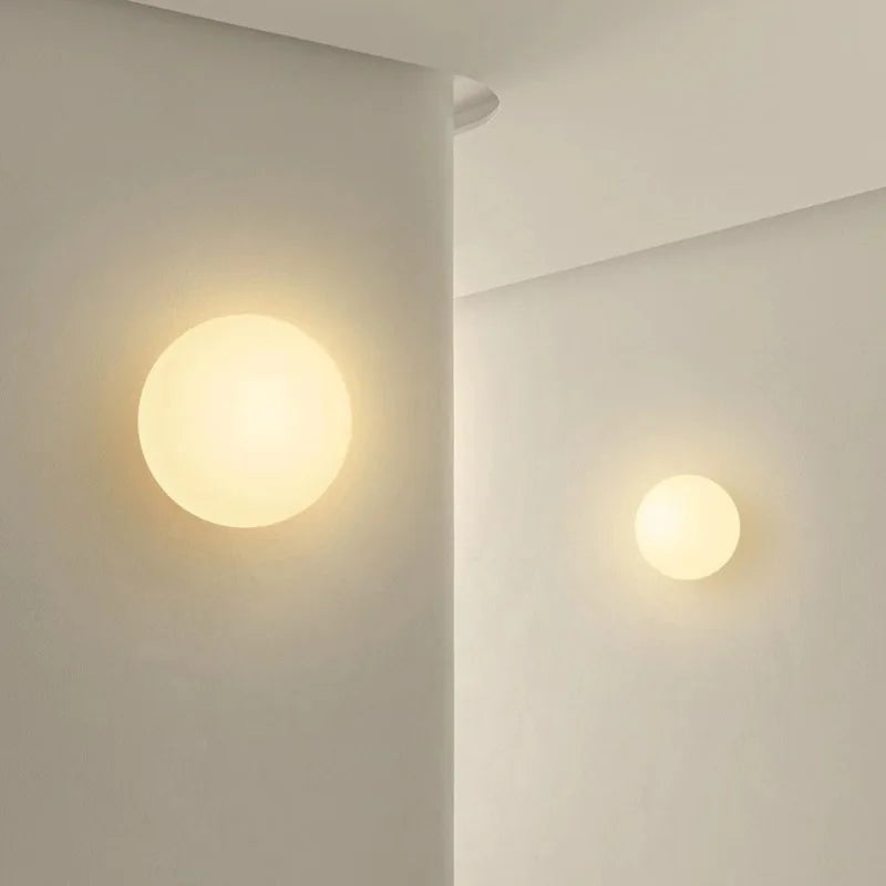Smooth/Frosted Glass Ball Milky Wall Lamp Living Room Balcony Aisle Entrance Study Concealed Base White Round Ball Wall Sconce