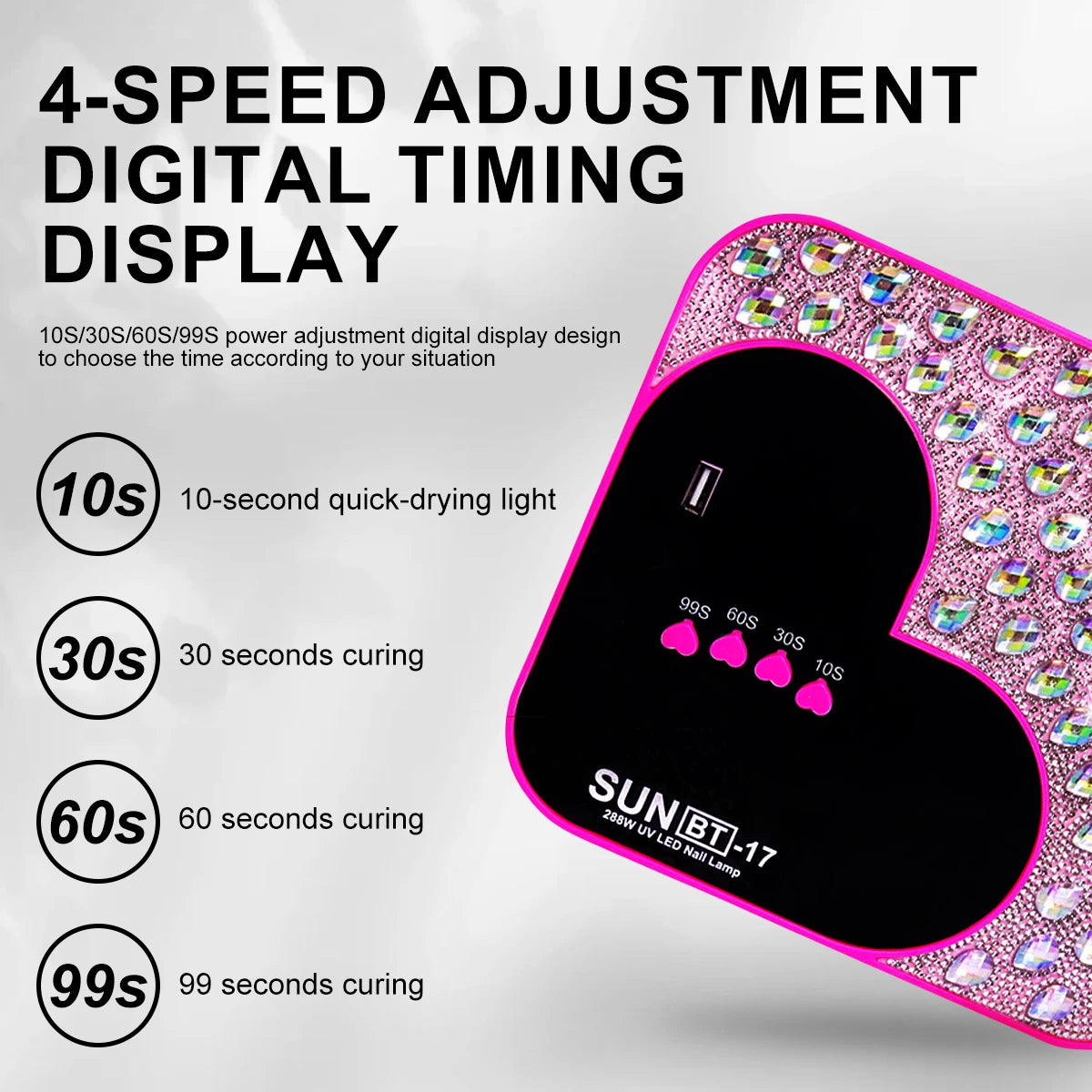 3D Diamond UV LED Nail Lamp For Fast Drying Gel Nail Phototherapy Heart Shape Machine 45 LEDs Manicure Salon Tool Equipment