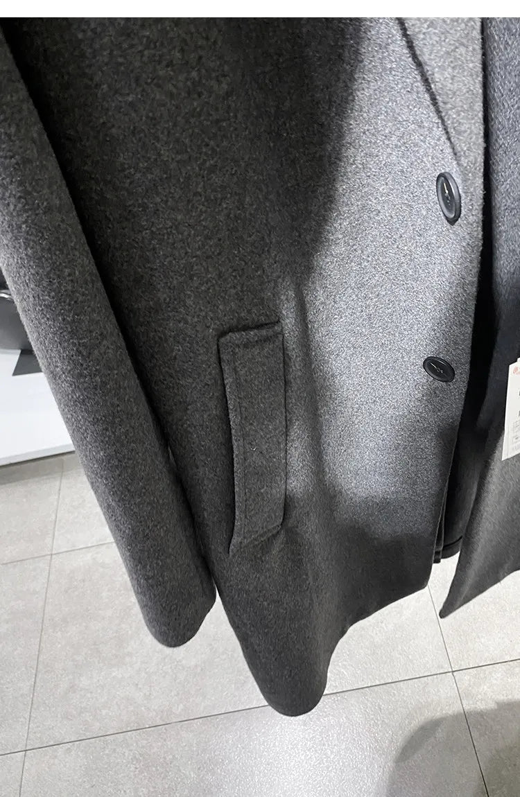 MAMELICCE Original design Mid-length woolen coat Wool-blend coat Classic business casual Autumn and winter trench coats Men coat