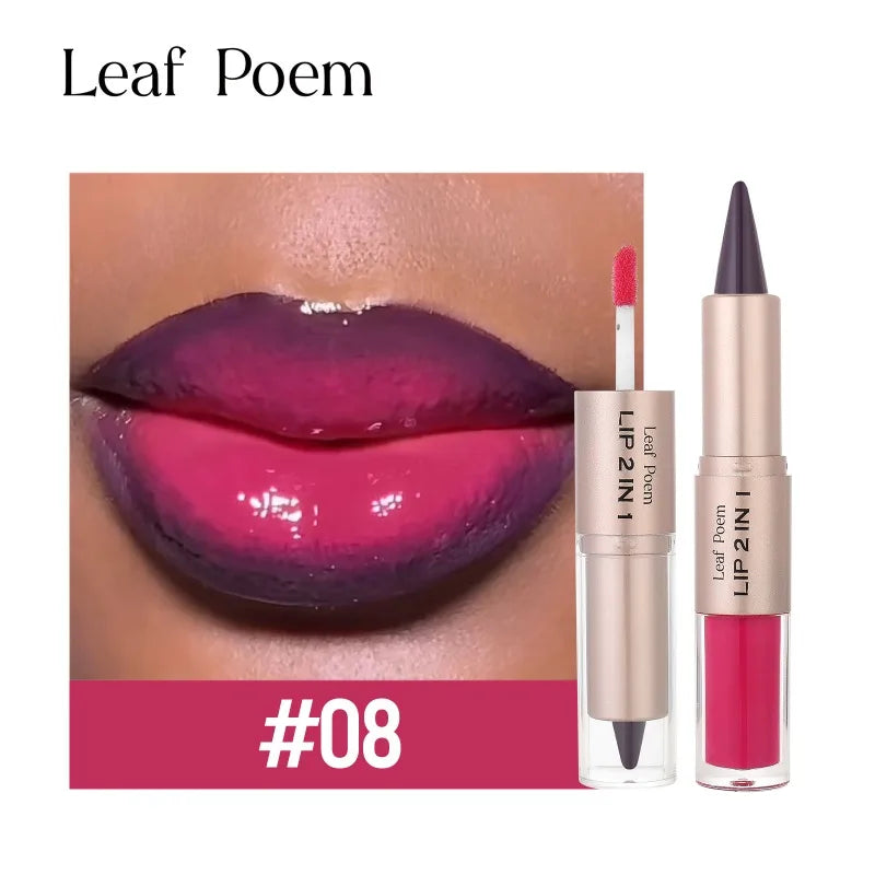 2IN1 Tapered Gradient Lipliner Pen Waterproof Black Brown Lip Liner Contour Pencil Makeup Double Head Mirror Glass Lip Gloss