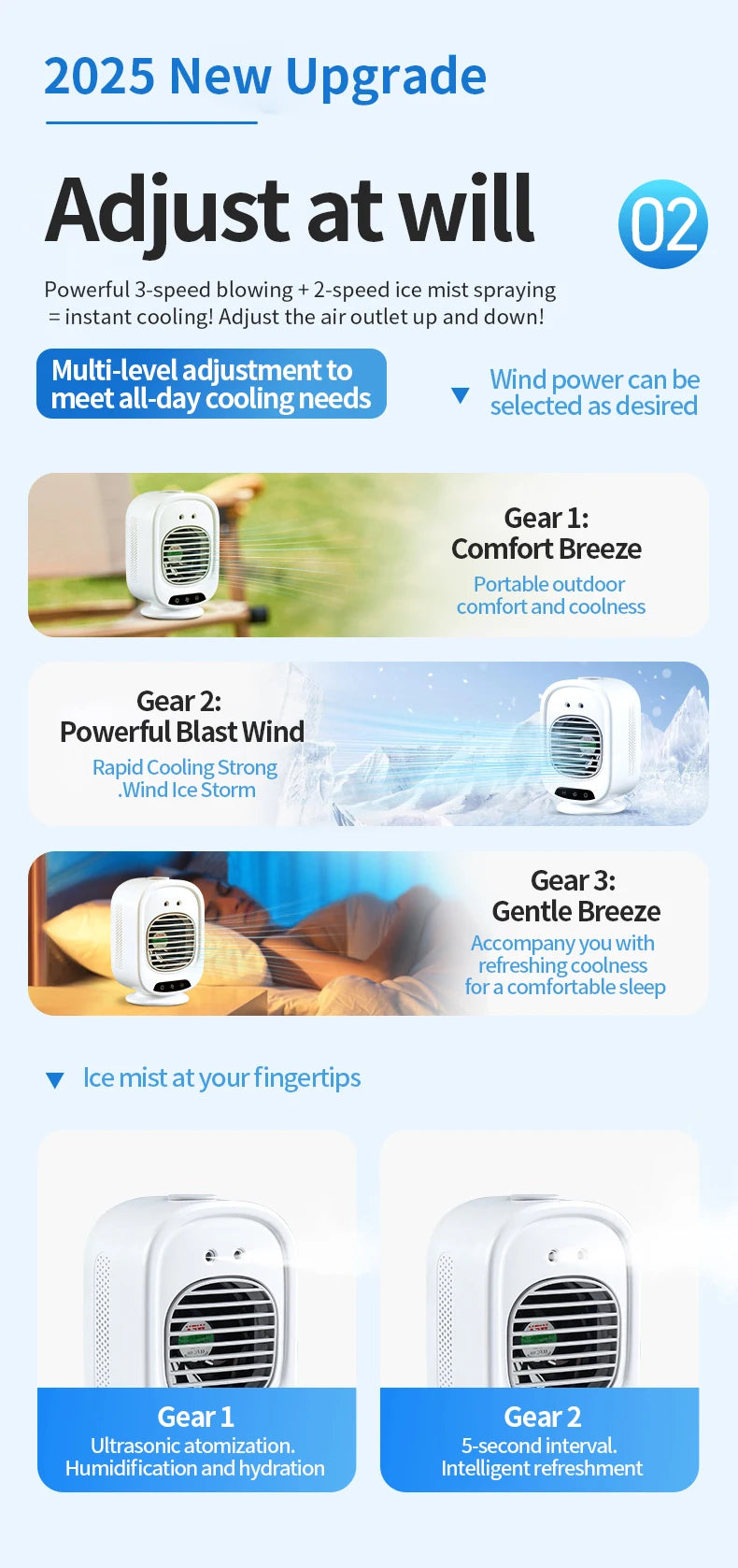 2026 New Portable Home Mini Air Conditioner Fan Spray Cooling Humidifier Desktop Mobile Cold Wind Machine