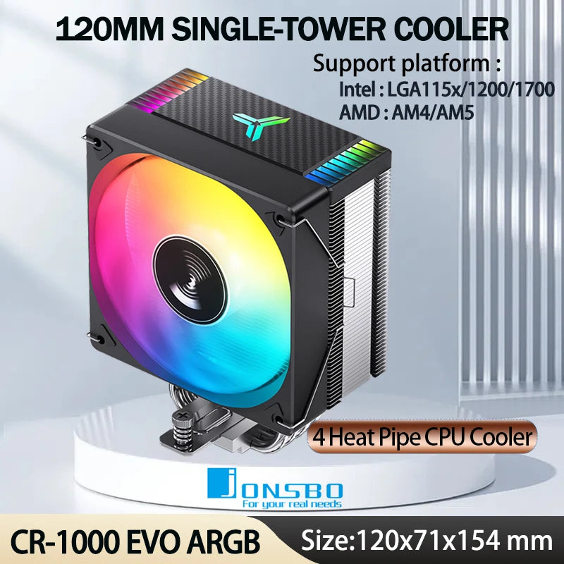 JONSBO CR-1000 EVO 4 Heat pipes TDP 220W CPU Cooler Computer Cooling Fan Heat Sink For LGA1700 115X 1200 AM5 Air Cooler Radiator