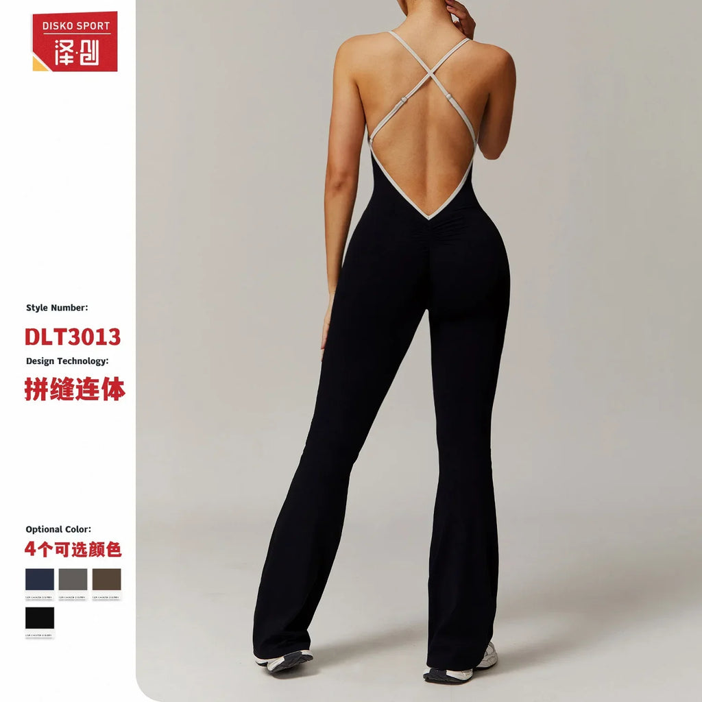 Nude Cross Back Yoga Onesie Pleated Micro Stretch Running Sports Fitness Horn Onesie