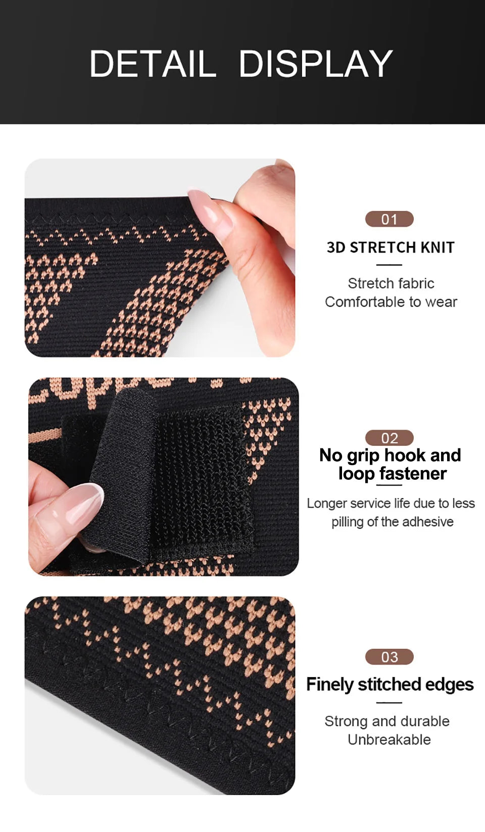 1Pcs Knee Support Knitted Nylon Copper Ion X-type Stable Patella Compression With Straps Ligament Strain  Knee Pads Men Women