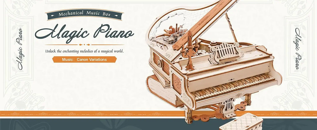 ROKR Magic Piano - 3D Wooden Puzzle, 233-piece Mechanical Music Box, Automatically Playable, DIY Model, Adult Home Decor Gift