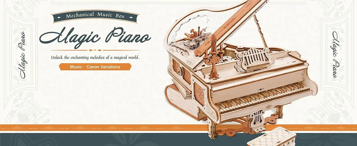 ROKR Magic Piano - 3D Wooden Puzzle, 233-piece Mechanical Music Box, Automatically Playable, DIY Model, Adult Home Decor Gift