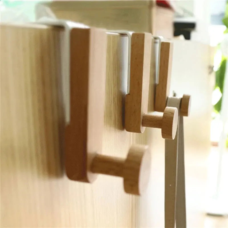 Kitchen Cabinet Hook Towels Clothes Coat Bathroom Accesories Storage Hanger Door Back Hanging Holder Iron Wooden Rack Organizer