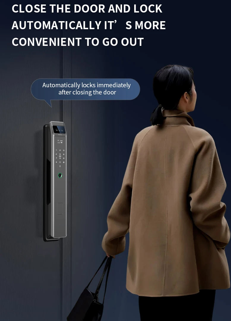 Tuya WiFi High Quality Aluminum Smart Lock Fingerprint Face Recognition Full-Automatic Door Lock With Memory Card For Steel Door