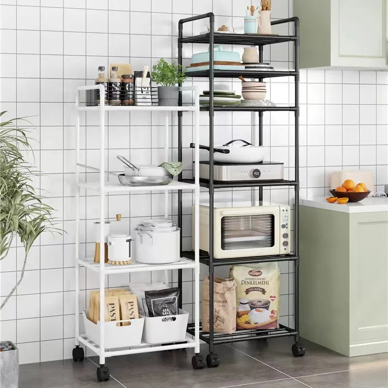 Kitchen Storage Rack Multilayer No Drill Rolling Shelf for Pots Microwave Oven Vegetables Organizer