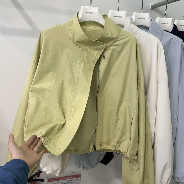 2025 New Red Stand Up Collar Casual Jacket For Women In Spring And Autumn Coat Loose Casual Short And Thin Jacket Top Female