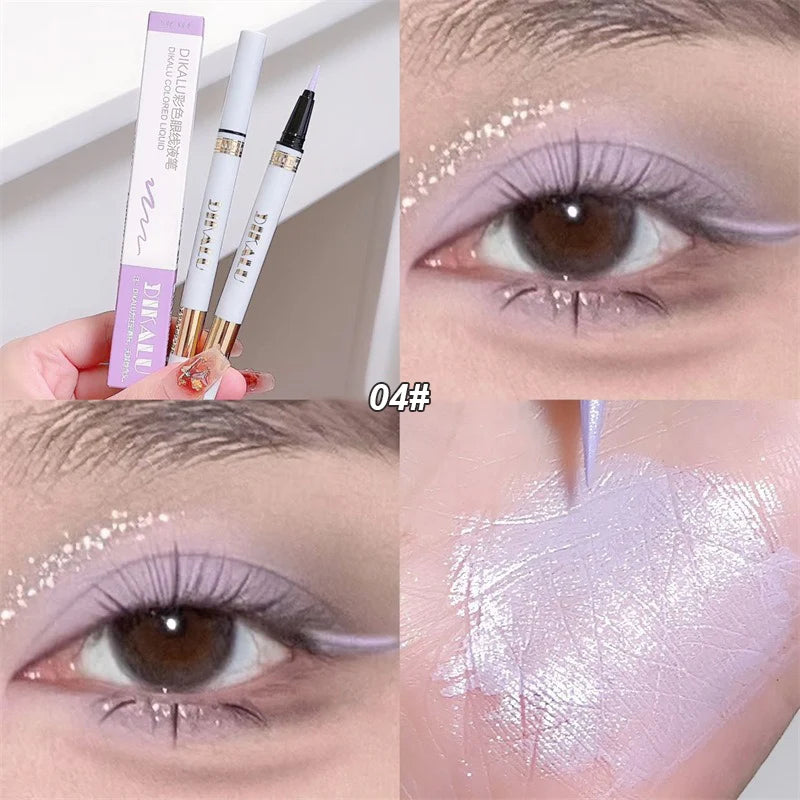 1Pc Glitter Eyeshadow Pen Matte Purple Diamond Eyeliner Pen Waterproof Highlight Brighten Silkworm Makeup Pencil Shiny Eyelids
