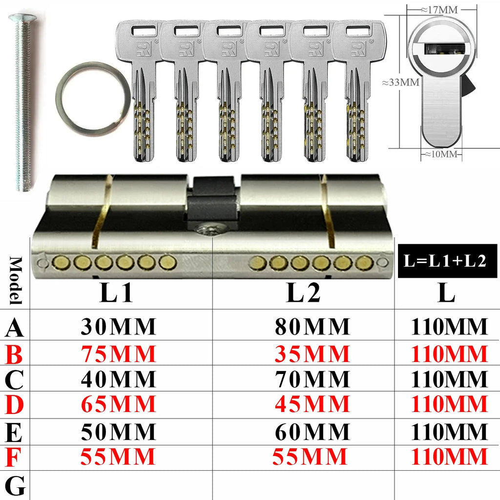 Customize the same key to open all cylinder doors European standard high quality Door lock 11-pin anti-theft lock cylinder
