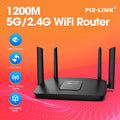 PIXLINK Wireless Router 1200Mbps Dual Band WiFi Repeater Signal Amplifier with 4 Gigabit Ports Smart Tech 5GSIM Penetration AC22