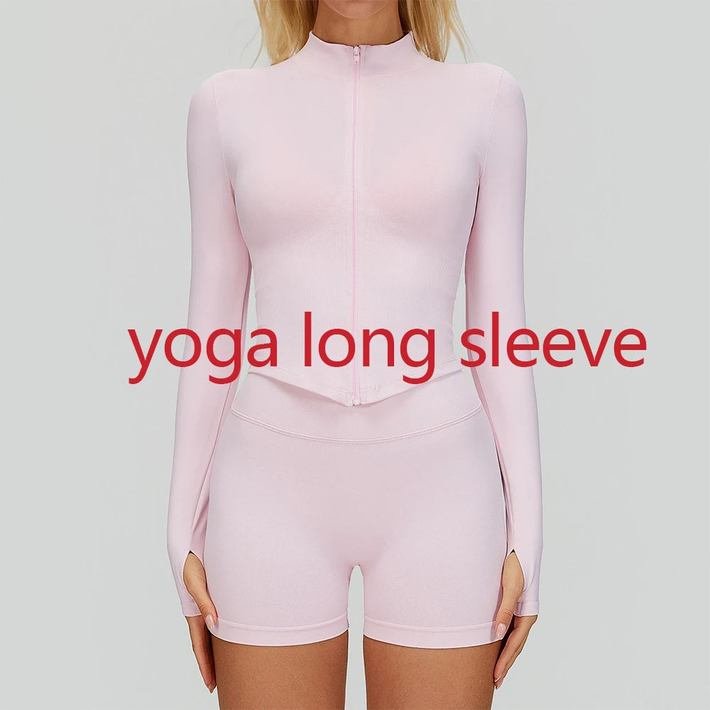 Zipper Yoga Shirts For Women Long Sleeve Seamless Fitness Running Gym Jacket Workout Dry Fit Breathable High Elastic Sports Top
