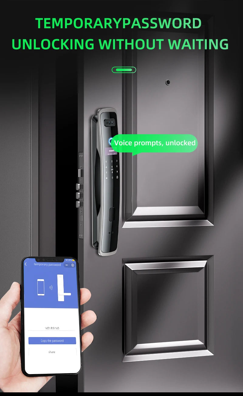 EGFirtor Smart Password Lock 3D Face Recognition Fingerprint IC Card Key Security Home Door Lock With Camera