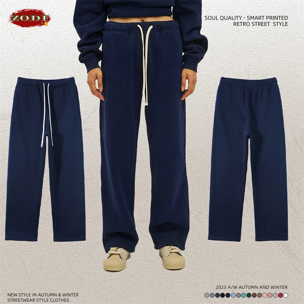 ZODF 2025 Men Casual Winter 350sm Fleece Pants Unisex Loose Soft Comfortable Sport Solid Straight Trousers HY0643