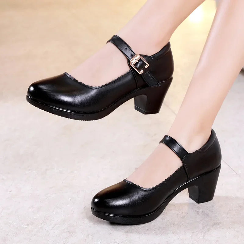 5cm Small Size 32-43 Office Mom's Shallow Med Block Heels Mary Janes Platform Pumps 2025 Fall Red White Silver Wedding Shoes