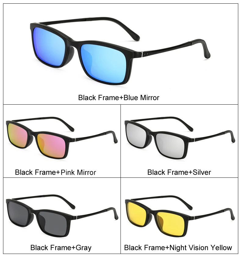 Ralferty Polarized Sunglasses Men Women 5 In 1 Magnetic Clip On Glasses TR90 Optical Prescription Eyeglass Frames Magnet Clips