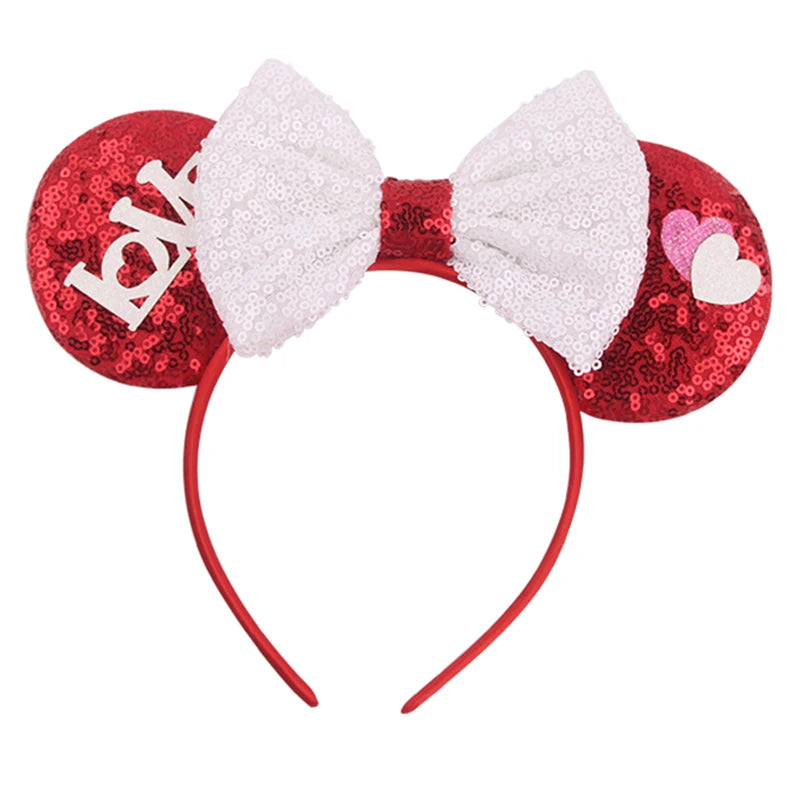 New Valentine's Day Mouse Ears Headband For Girls Women Sequins Love 5"Bow Hairbands Festival Party DIY Hair Accessories Femmes