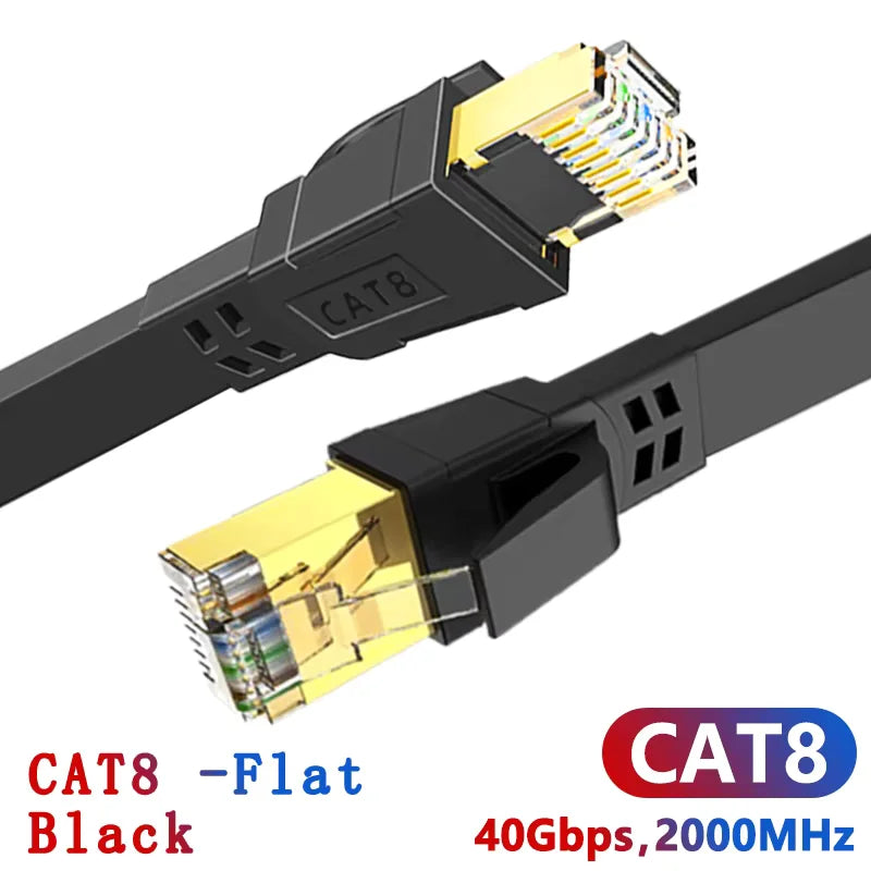 New Cat8 Ethernet Cable 40Gbps Cat 8 Flat RJ45 Shielded Network LAN Category 8 Cable Pure Copper High Speed Internet Cord