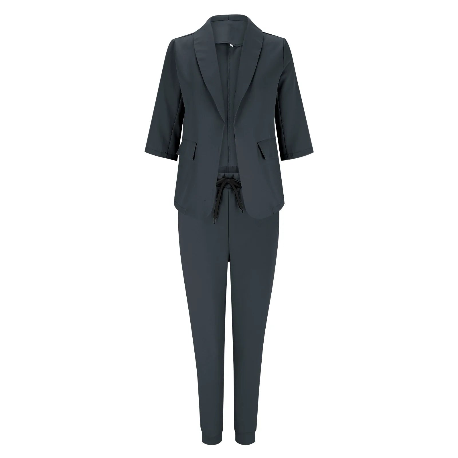 2024 Women's Two Piece Pant Suit Set Outfits Spring Autumn Turn Down Print Blazer Coat Drawstring Pants Suit Women Casual Sets