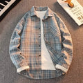 Retro Japanese Plaid Long Sve irt Men's Casual Loose Fit Spring Autumn Wear for Students And Couples Youth Faion