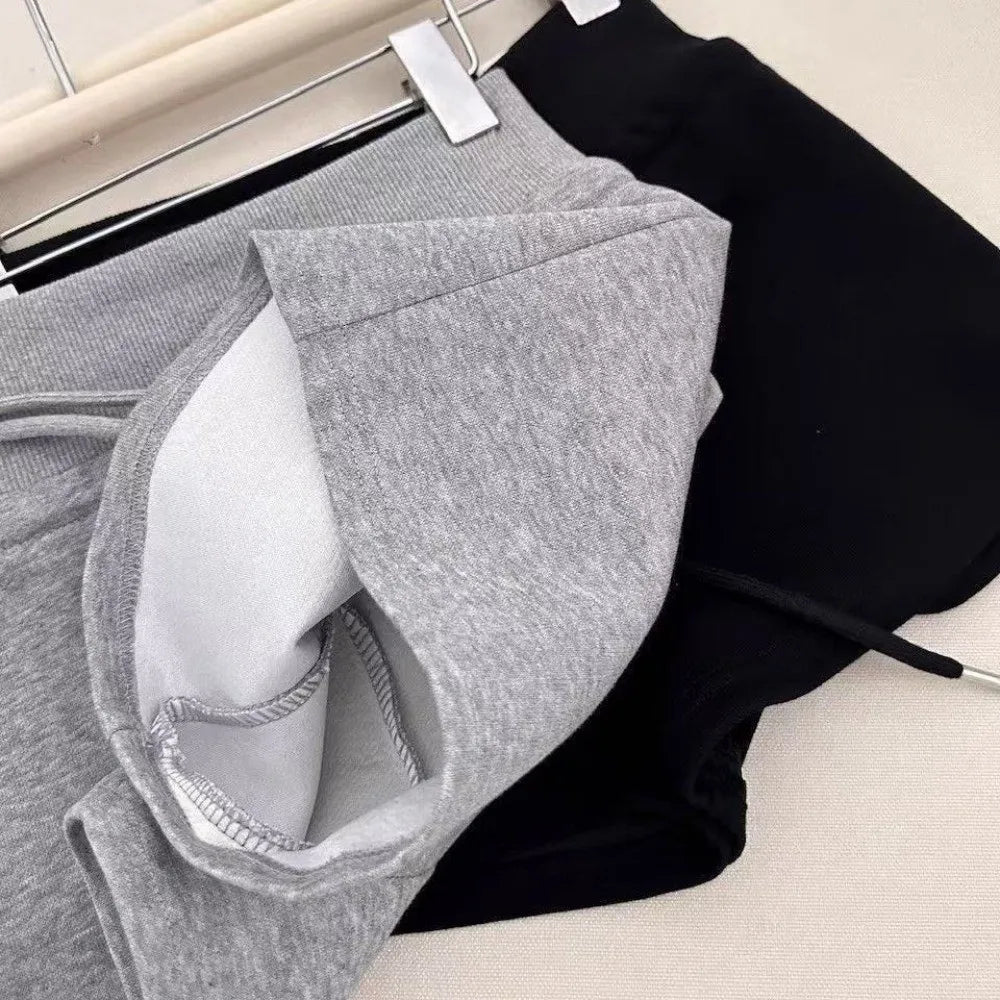 Comfortable Drawstring Women Sports Shorts Low-rise Slim Fitting Casual Pants Black/Grey Straight Shorts Pants Sports Activities