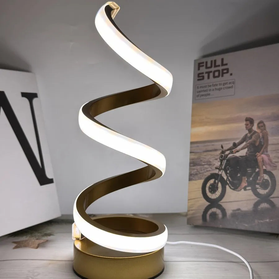 Modern LED Table Light with USB - Adjustable Brightness, Warm White Light, Spiral Design, Suitable for Bedroom, Living Room, Off