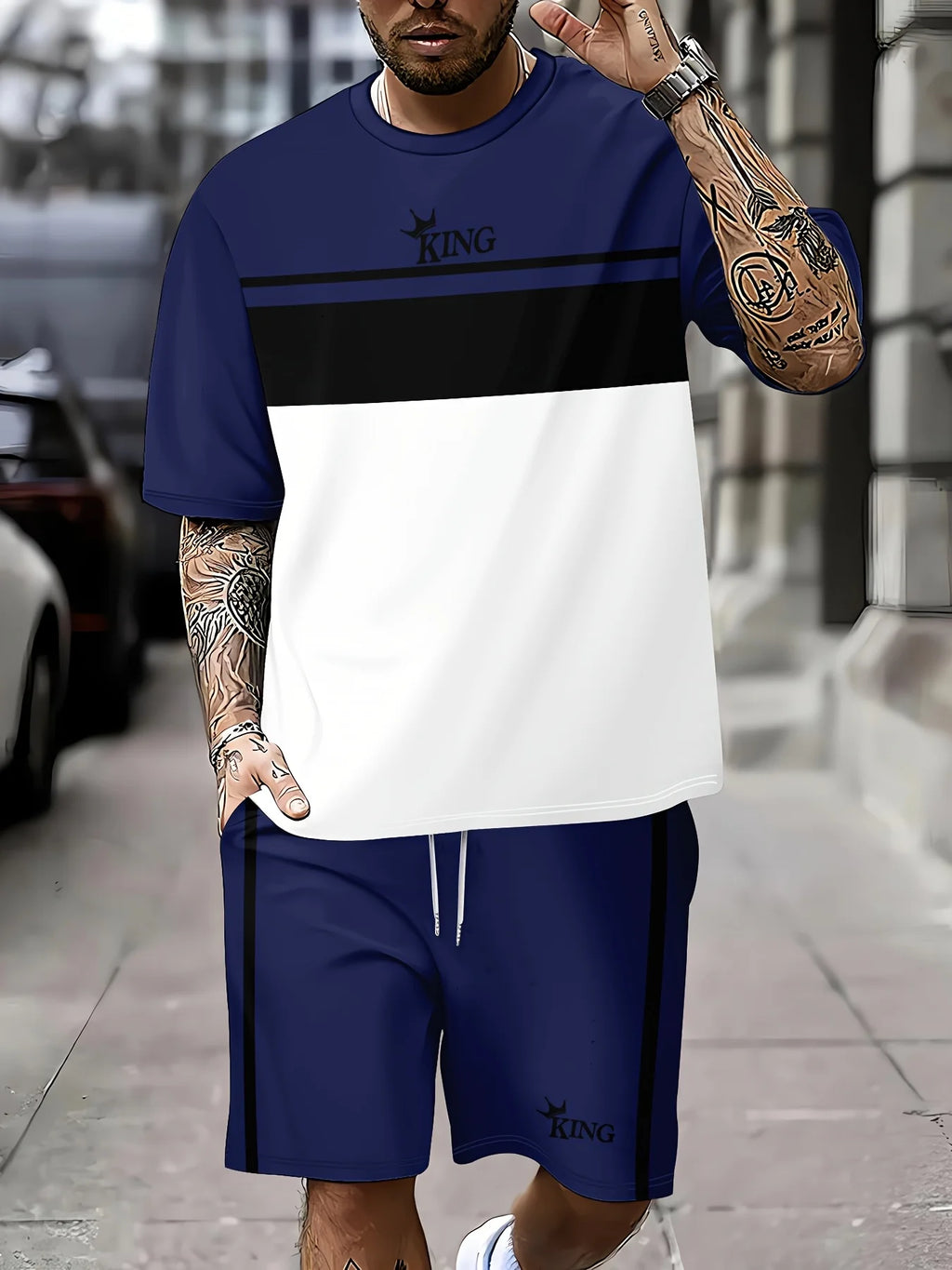 New Summer Men's Sportswear Striped Short-Sleeve T-Shirt Set Two-Piece Outdoor Travel Apparel Relaxed-Fit Shorts Training Wear