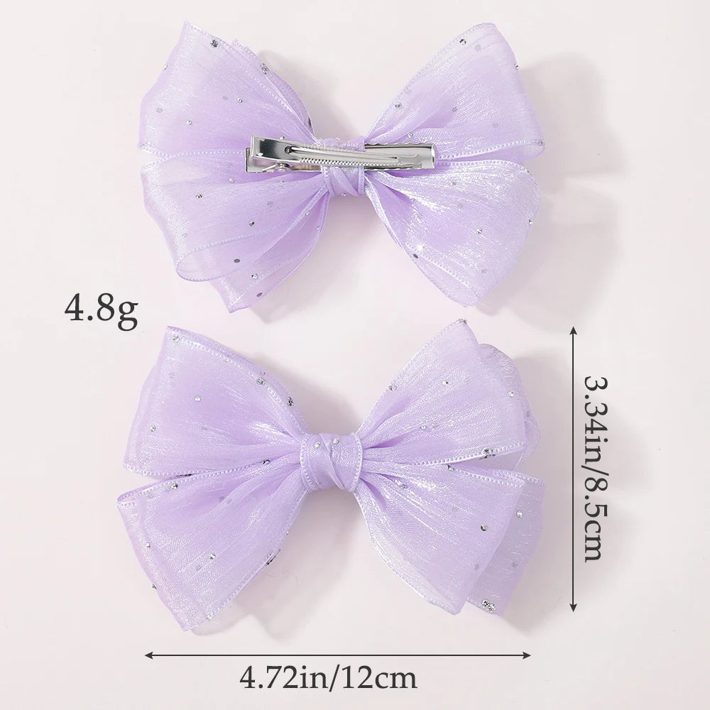 2Pcs Exquisite Princess Bow Hair Clip Set 4.72 Inches Diamond Sets Bow Children's Hairgripes Ladies' Sweet Ponytail Hair Clip