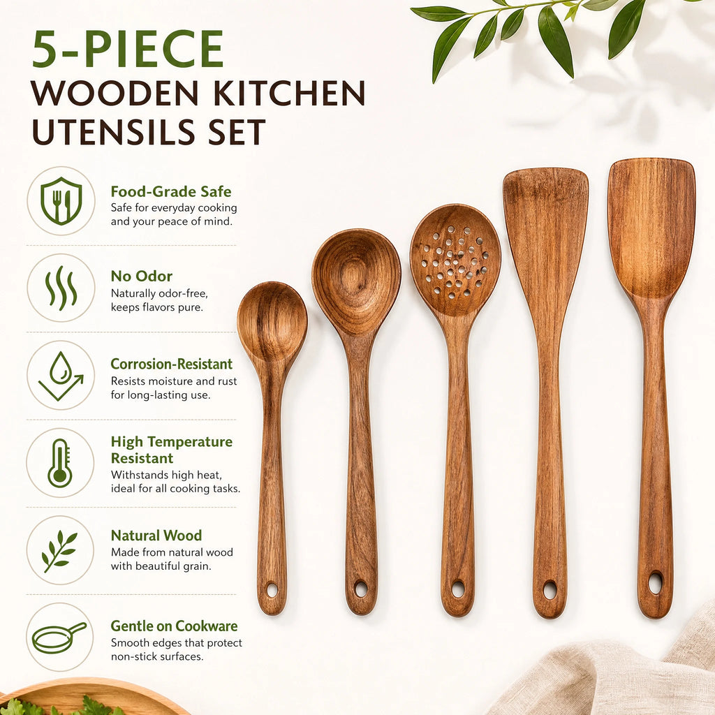Wood Kitchenware Cooking Set Household Spatula Spoon Set Salad Spoon Fork Stirring Spoon Kitchen Baking Set With Storage Bucket