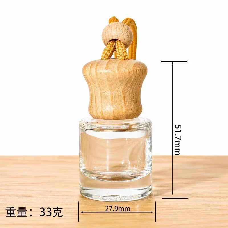 Car Air Freshener Pendant Perfume Glass Bottle With Wooden Caps Refillable Car Essential Oil Diffuser Bottle