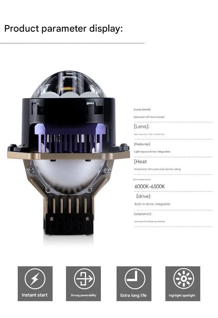 3 Inch Triple Direct Beam Bi LED Projector Lens Independent High Beam High Power Super Bright Car Headlight Retrofit Kit Lamp