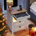 LED Nightstand with Gun Drawer & Charging Station | Human Sensor Lights, Hidden Storage, Farmhouse Rattan Style, 3 Drawers, Beds