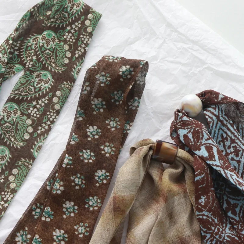 Retro Maillard Brown Floral Scarf Fashionable Old Money Style Light Luxury High-Grade Temperament Small Square Towel Lazy Scarf