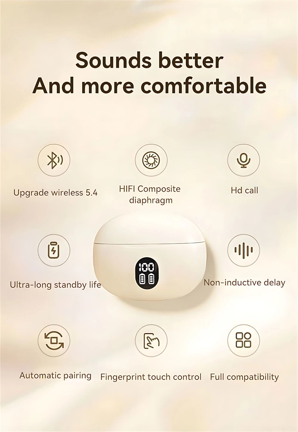 LED Digital Display Bluetooth Earphone Wireless Headset In-ear Mega Bass 9D Surround Sound Game Low-delay HD Call For iPhone