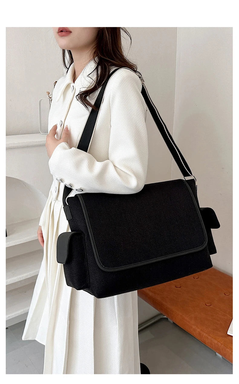 New Women's Large Capacity Canvas Shoulder Bag Casual Tote Handbag Trendy Messenger Bag for Everyday Use