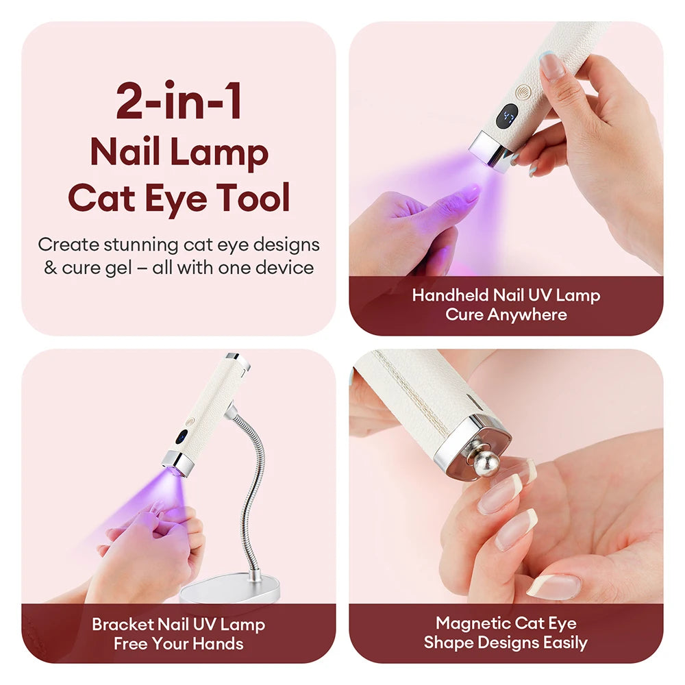 Cat-eye Magnet Handheld Nail Lamp Auto Sensor Nail Dryer Nail Gel Curing Bracket Nail Lamp UV LED Light Gel Nail Fast Drying Pen