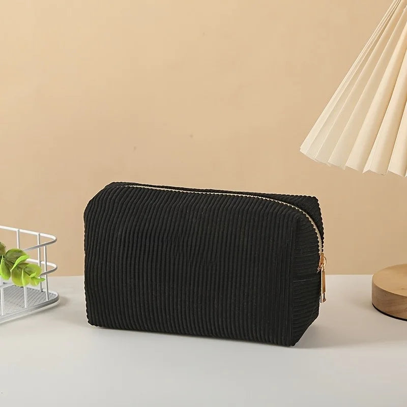 Cute Corduroy Cosmetic Bag for Girls Spacious Makeup Pouch Durable Stationery Organizer Pencil Case School Office Supplies
