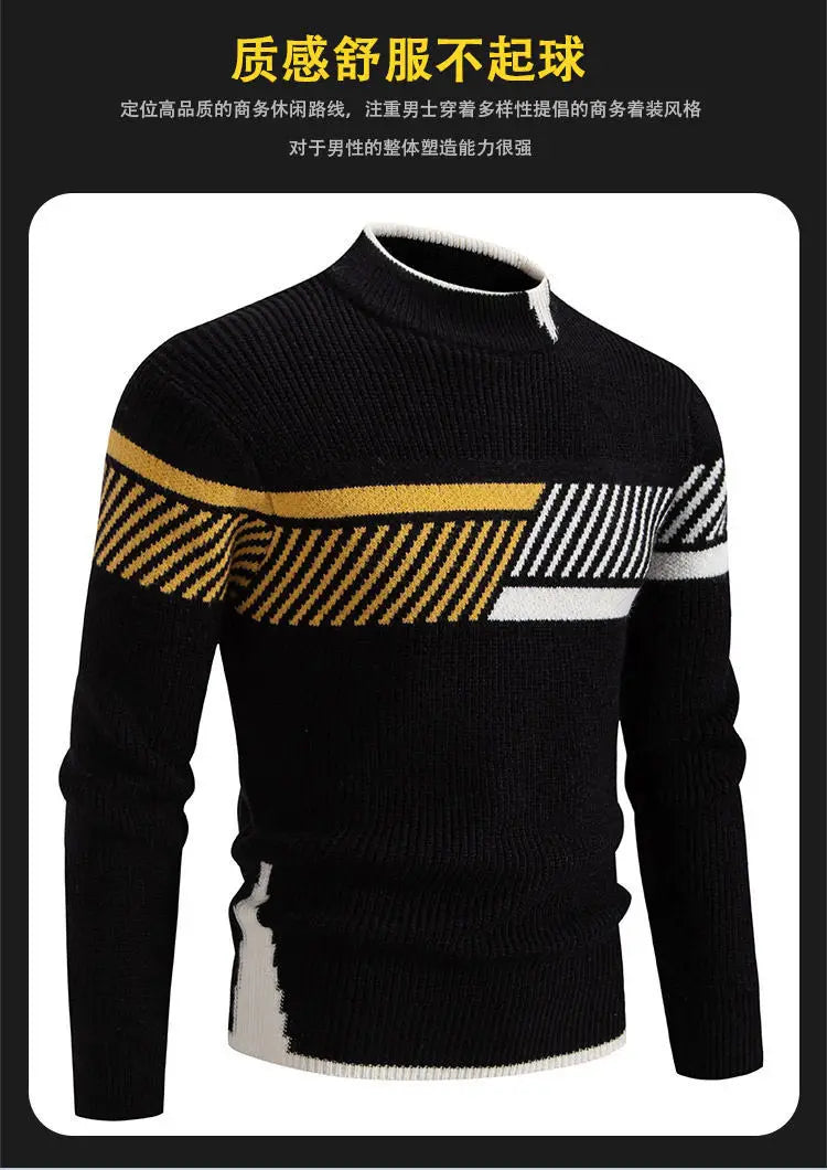 2025 Men's Color-coded Casual Trendy Slim Simple Basic Casual Trendy Knitted Sweater Pullovers Male Clothes Autumn Winter Tops